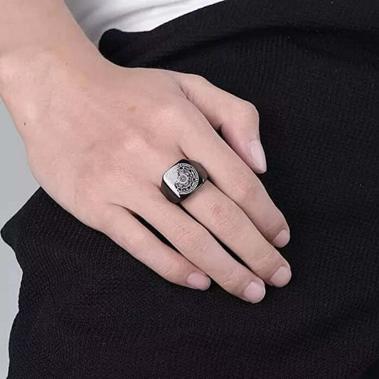 THE MEN THING Rings 7PROTECT -  Titanium Steel Ring | The Seals of The Seven Archangels Protection for Mens (Size : 17, 20, 26)