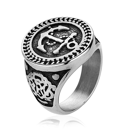 THE MEN THING Rings ANCHOR SIGNET - Titanium Steel Ring for Men and Boys (Size-22)