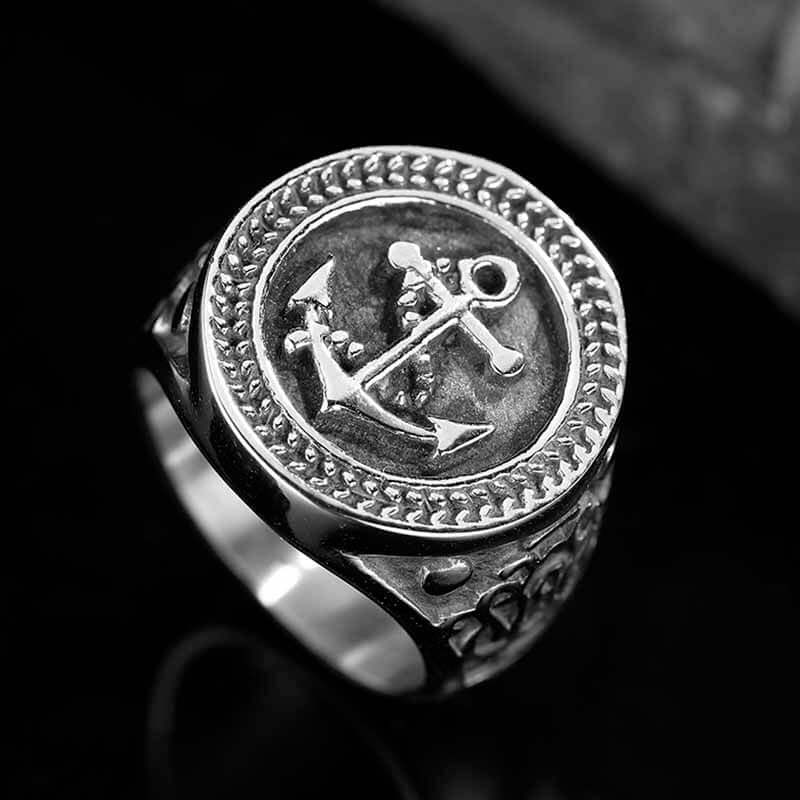 THE MEN THING Rings ANCHOR SIGNET - Titanium Steel Ring for Men and Boys (Size-22)