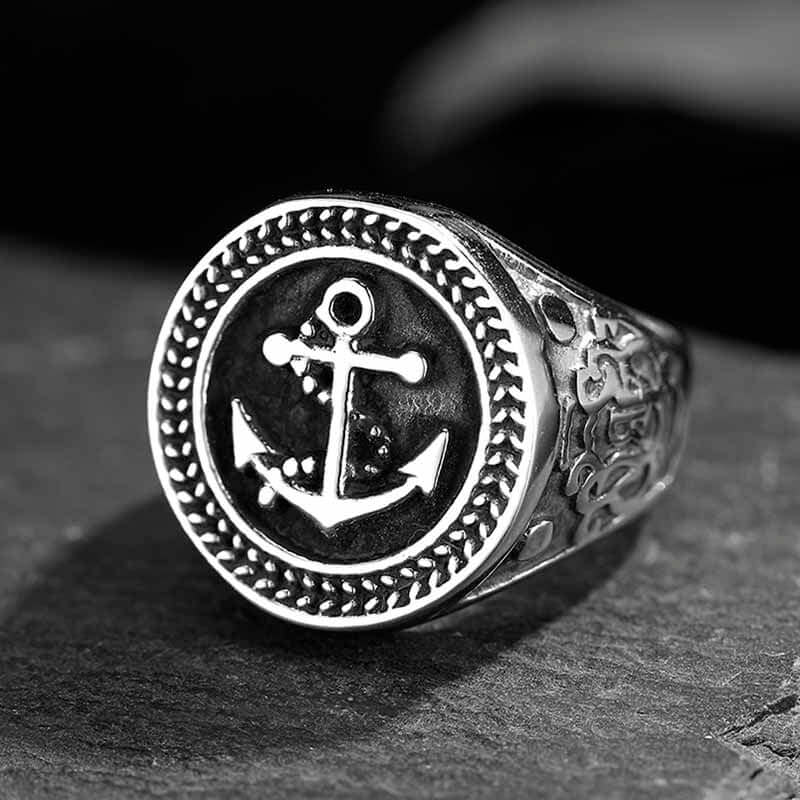 THE MEN THING Rings ANCHOR SIGNET - Titanium Steel Ring for Men and Boys (Size-22)