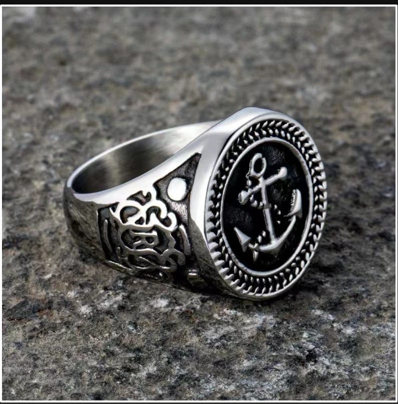 THE MEN THING Rings ANCHOR SIGNET - Titanium Steel Ring for Men and Boys (Size-22)