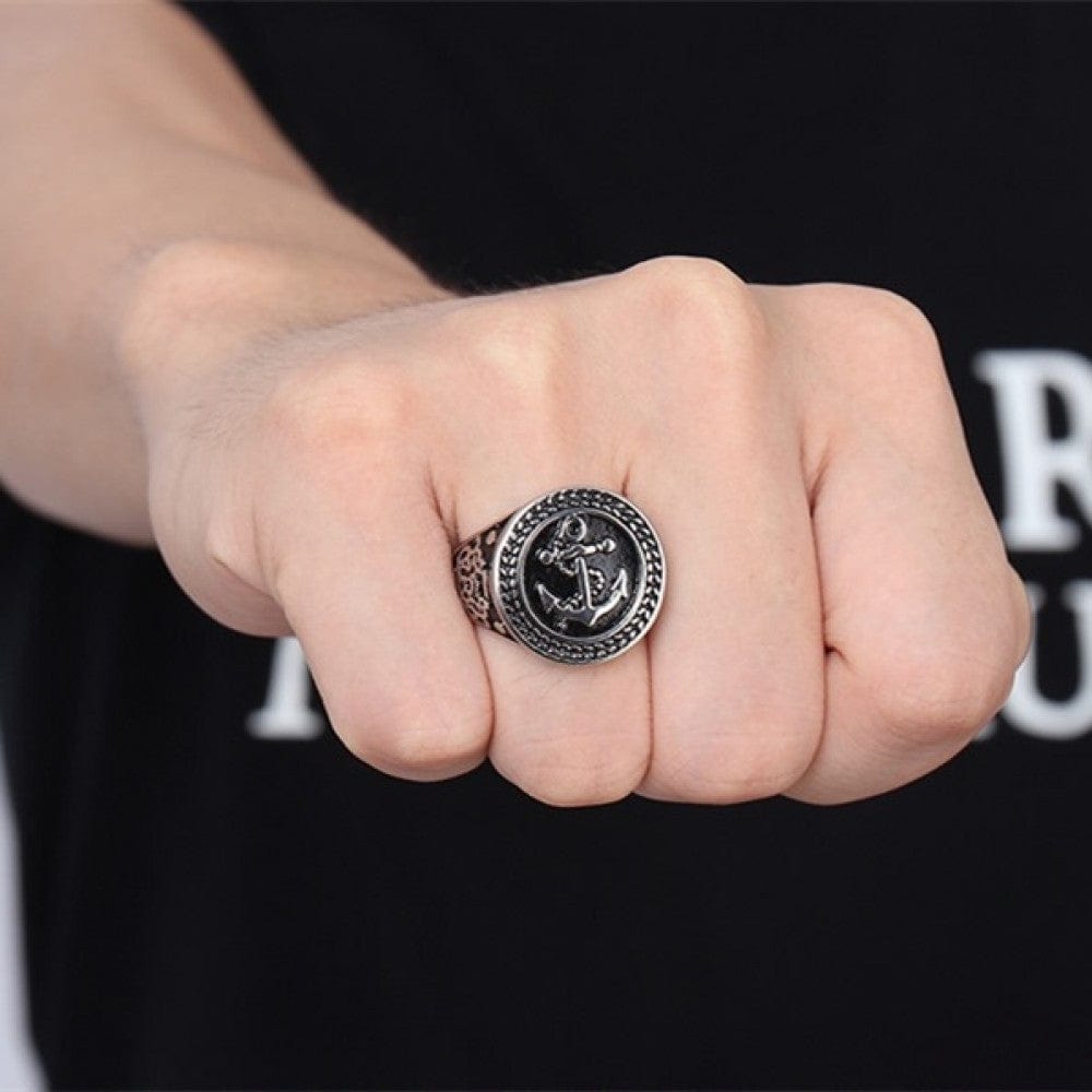 THE MEN THING Rings ANCHOR SIGNET - Titanium Steel Ring for Men and Boys (Size-22)