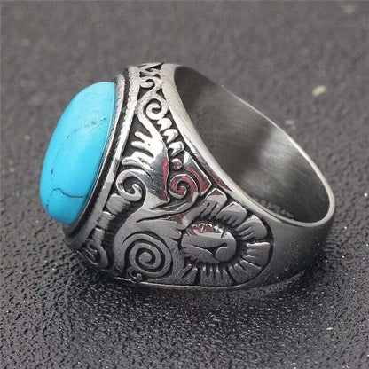 THE MEN THING Rings AZURE DREAMS Titanium Steel Ring - Retro Vintage Blue Stone (Size : 17-21- 24)