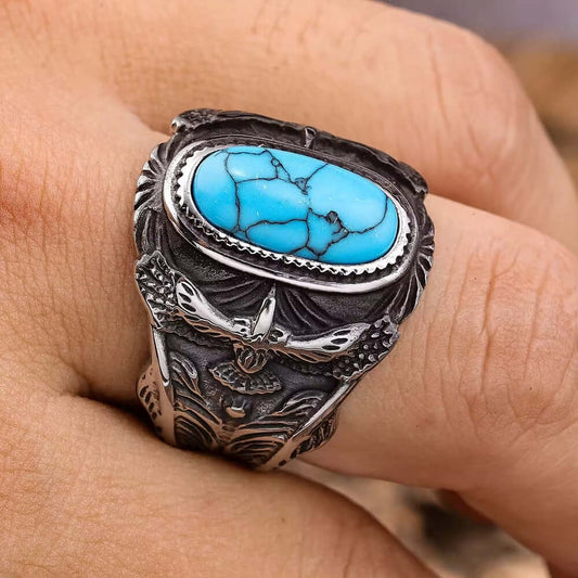 THE MEN THING Rings Azurite Titanium Steel Ring for Men and Boys (Size-21)