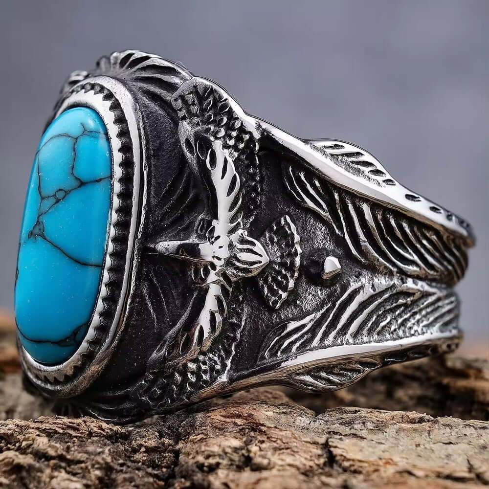 THE MEN THING Rings Azurite Titanium Steel Ring for Men and Boys (Size-21)