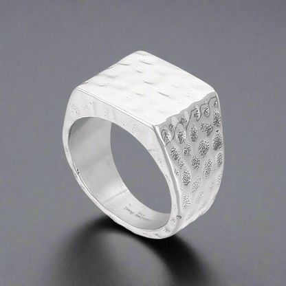 THE MEN THING Rings BATTLEBORN SILVER HAMMERED RING - Silver Steel Ring - Pure Titanium Steel Ring for Men Size - 21