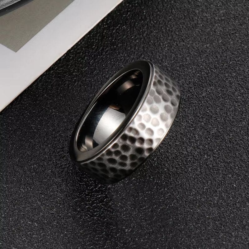 THE MEN THING Rings BLACK TITANIUM HAMMERED RING - Silver Ring - Pure Titanium Steel Ring for Men Size - 21