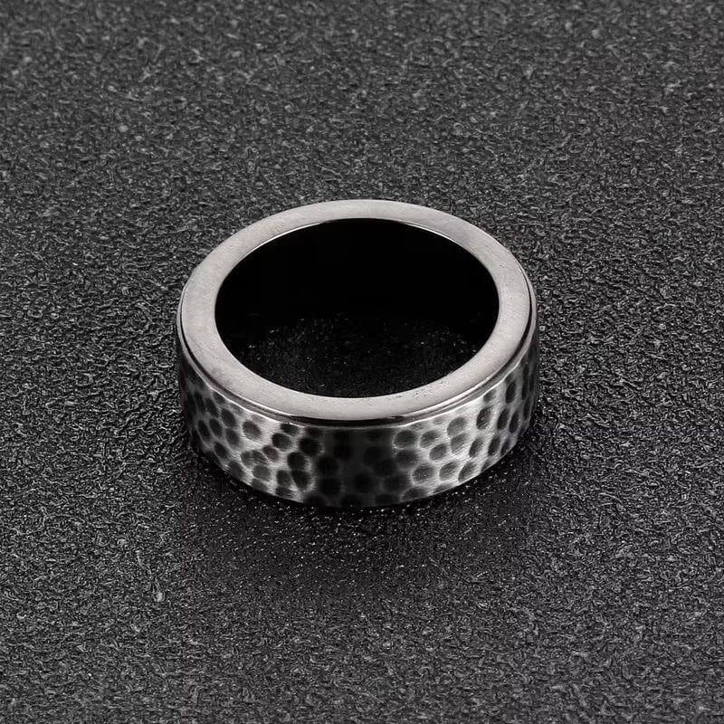 THE MEN THING Rings BLACK TITANIUM HAMMERED RING - Silver Ring - Pure Titanium Steel Ring for Men Size - 21