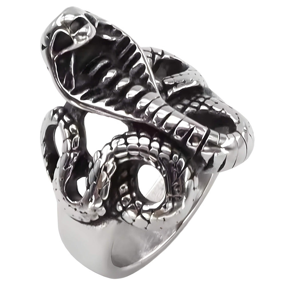 THE MEN THING Rings COBRA REIGN RING - Pure Stainless Steel Men’s Steel-Plated Ring – Statement Luxury Jewelry (Size : 16-22-27)