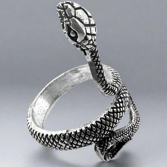 THE MEN THING Rings COBRA-STRIKE - Alloy Adjustable Vintage Silver Tone Snake Ring for Men & Boys
