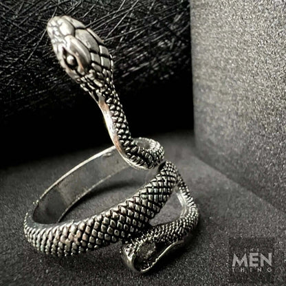 THE MEN THING Rings COBRA-STRIKE - Alloy Adjustable Vintage Silver Tone Snake Ring for Men & Boys