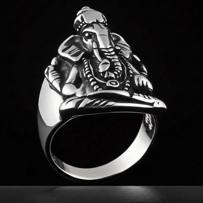 THE MEN THING Rings COSMIC GANPATHI RING - Pure Stainless Steel Men’s Steel-Plated Ring – Statement Luxury Jewelry (Size : 16-22-24-27)