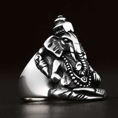 THE MEN THING Rings COSMIC GANPATHI RING - Pure Stainless Steel Men’s Steel-Plated Ring – Statement Luxury Jewelry (Size : 16-22-24-27)