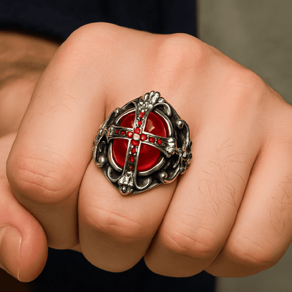 THE MEN THING Rings CRIMSON CREST RING - Pure Stainless Steel Men’s Steel-Plated Ring – Statement Luxury Jewelry (Size : 18-21-24)