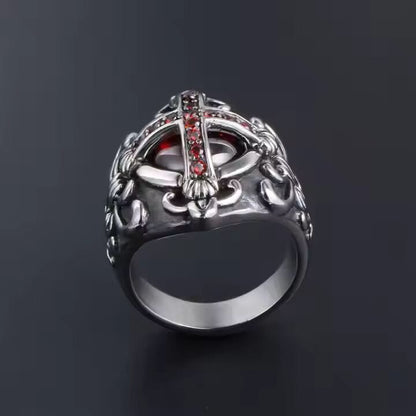 THE MEN THING Rings CRIMSON CREST RING - Pure Stainless Steel Men’s Steel-Plated Ring – Statement Luxury Jewelry (Size : 18-21-24)