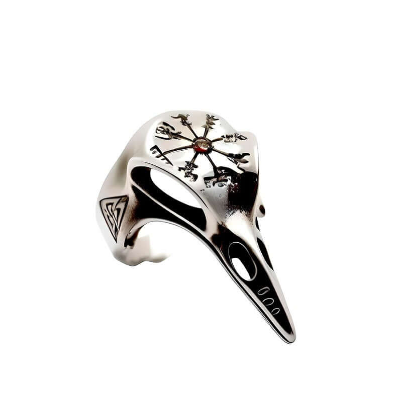 THE MEN THING Rings CROW SKULL VIKING - Titanium Steel Ring with Red Stone - Size 17-21- 24)