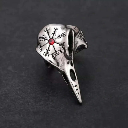THE MEN THING Rings CROW SKULL VIKING - Titanium Steel Ring with Red Stone - Size 17-21- 24)