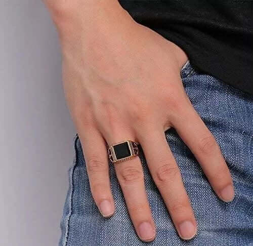 THE MEN THING Rings CUBIC ZIRCONIA - Ring for Men (Steel Colour) , Luxury Thick Solid Titanium Steel Ring Steel with Oval/Square Gemstone  (Size: 17,20,26)