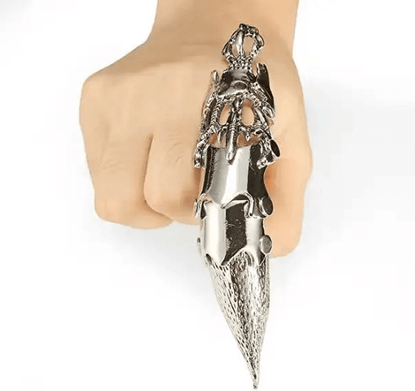 THE MEN THING Rings DLOOP-ARM - Silver Double Loop Knuckle Adjustable Joint Full Finger Ring for Men & Boys
