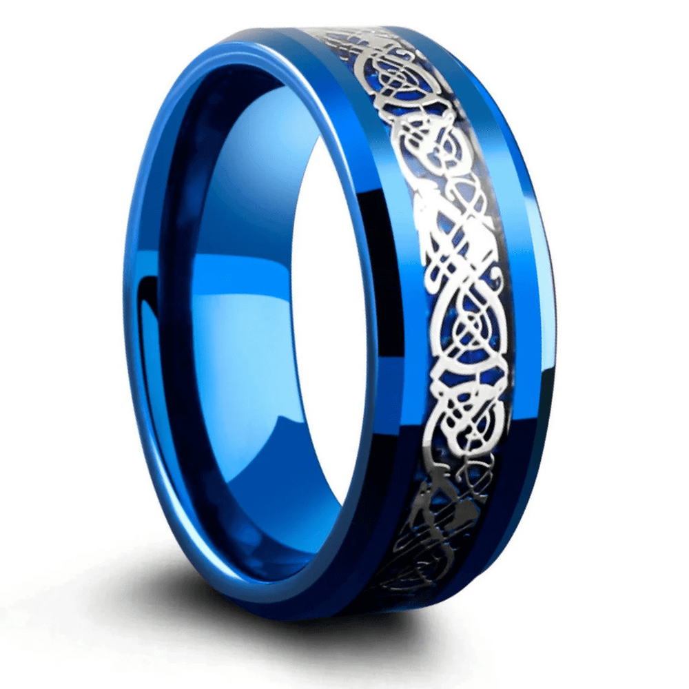 THE MEN THING Rings DRACONIC BLUE - Titanium Steel Ring for Men and Boys (Size-22)