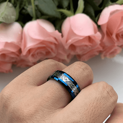 THE MEN THING Rings DRACONIC BLUE - Titanium Steel Ring for Men and Boys (Size-22)