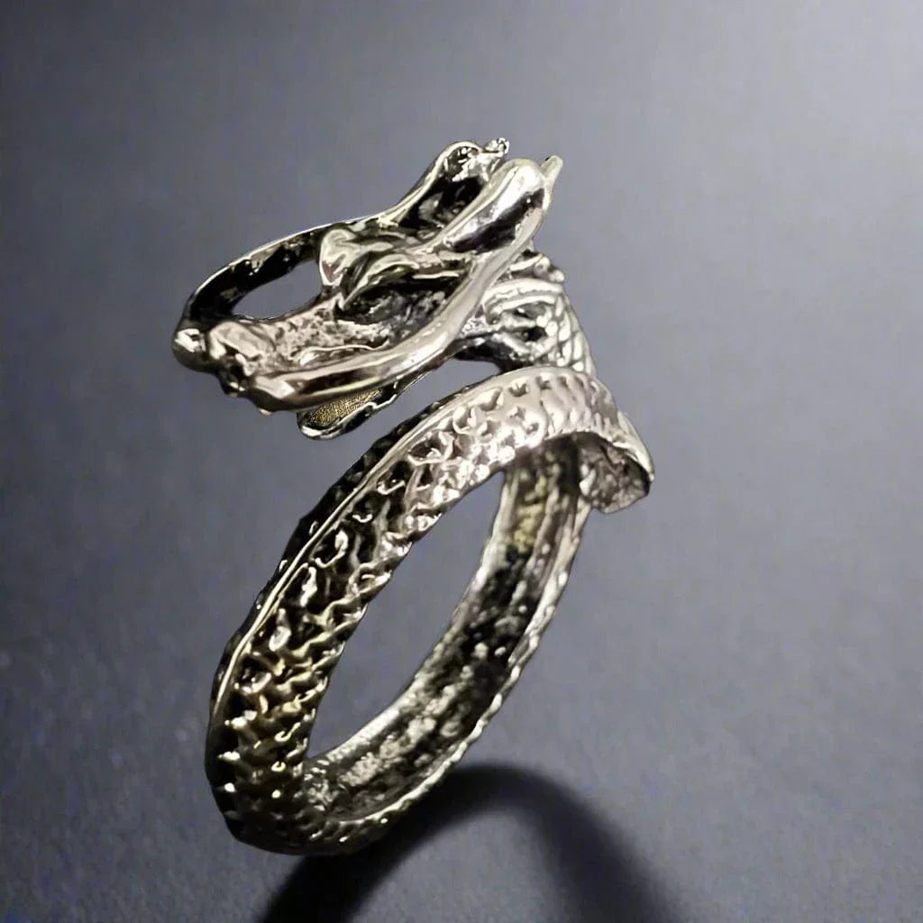 THE MEN THING Rings DRAGON-SPIRAL - Alloy Adjustable Vintage Ring for Men & Boys