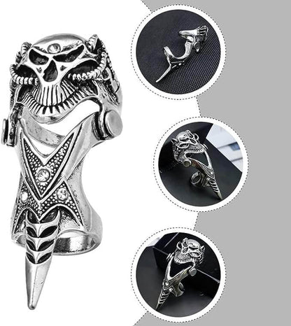 THE MEN THING Rings DRAGOWAR - Gothic Dragon Head Adjustable Knuckle Joint Full Finger Ring for Men & Boys