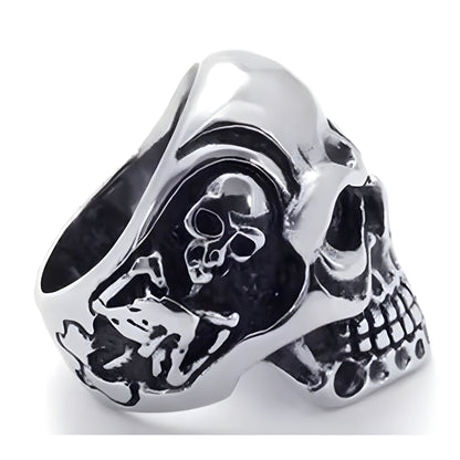 THE MEN THING Rings DRAUGR SKULL RING - Pure Stainless Steel Men’s Steel-Plated Ring – Statement Luxury Jewelry (Size : 18-21-24)