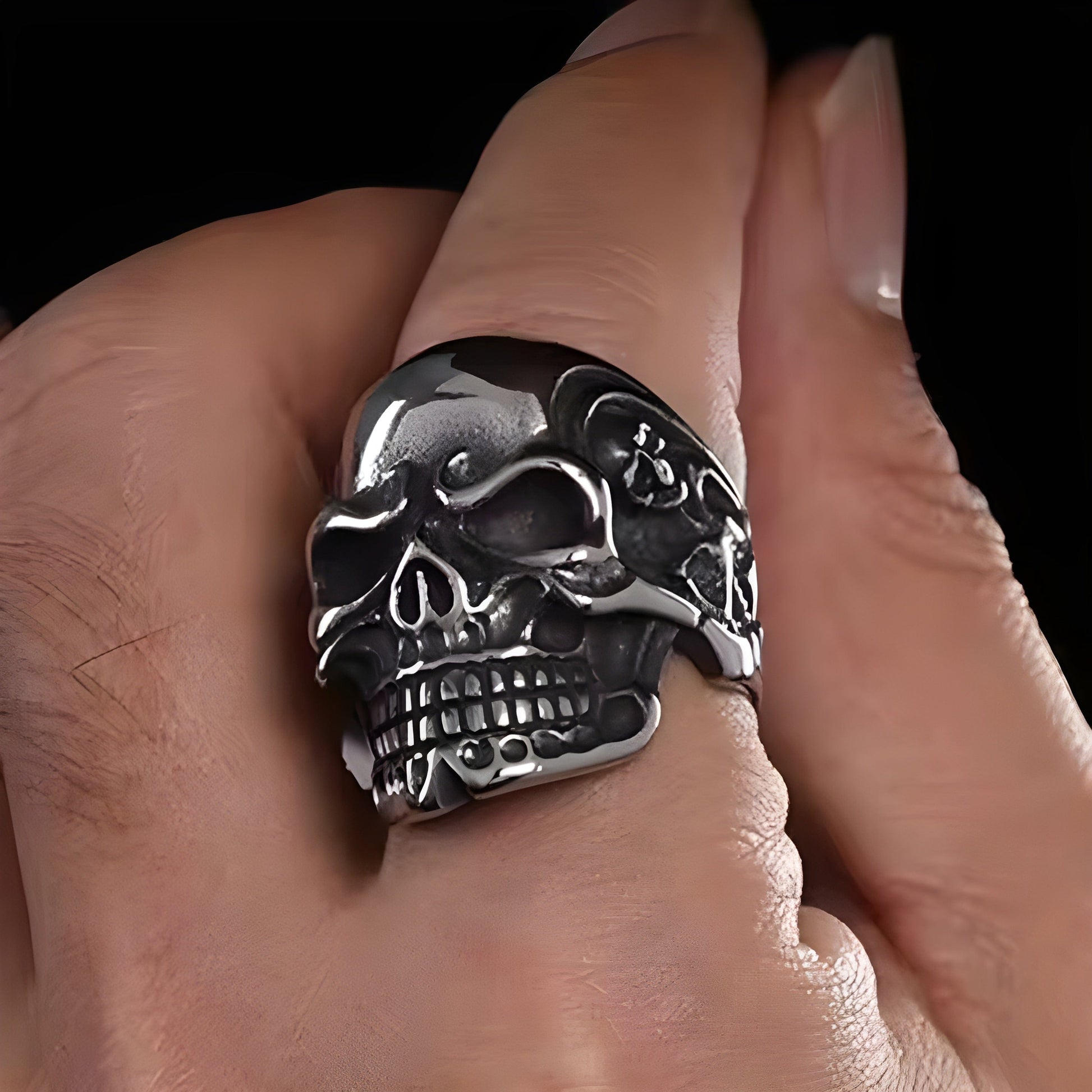 THE MEN THING Rings DRAUGR SKULL RING - Pure Stainless Steel Men’s Steel-Plated Ring – Statement Luxury Jewelry (Size : 18-21-24)