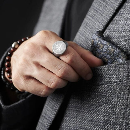 THE MEN THING Rings ECLIPTIX COMPASS RING - Pure Stainless Steel Men’s Steel-Plated Ring – Statement Luxury Jewelry (Size : 16-22-27)