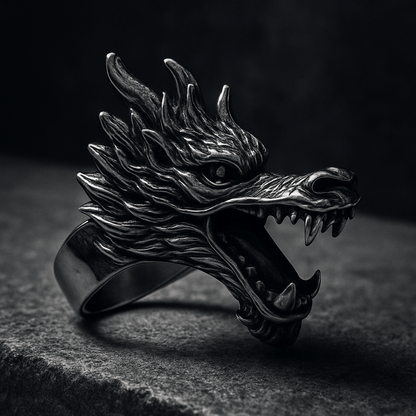 THE MEN THING Rings FERAL DRAGON - Pure Stainless Steel Men’s Steel-Plated Ring – Statement Luxury Jewelry (Size : 17-22-27)
