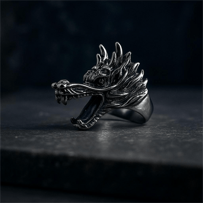 THE MEN THING Rings FERAL DRAGON - Pure Stainless Steel Men’s Steel-Plated Ring – Statement Luxury Jewelry (Size : 17-22-27)