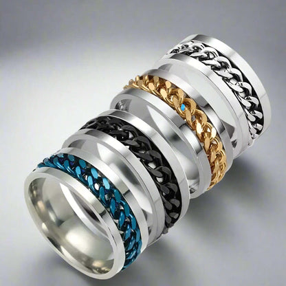 THE MEN THING Rings FIDGET SPINNER - 4Pcs Pure Stainless Steel Rings, American trending Style - Anxiety Relief Rings for Men & Boys (8mm) Size 16