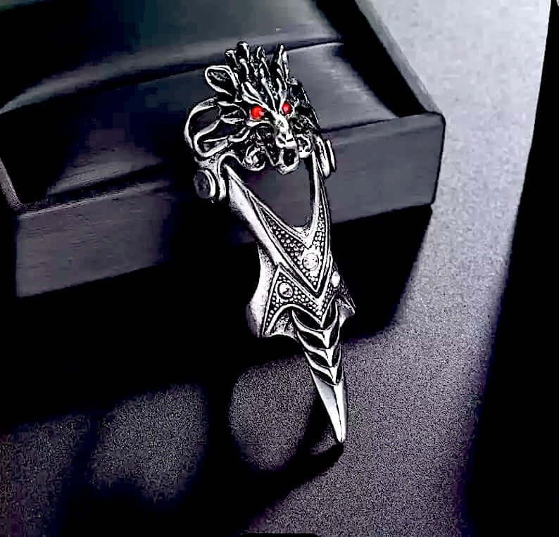 THE MEN THING Rings FURIOUS-REDEYE - Gothic Wolf Knuckle Joint Full Finger Ring for Men & Boys