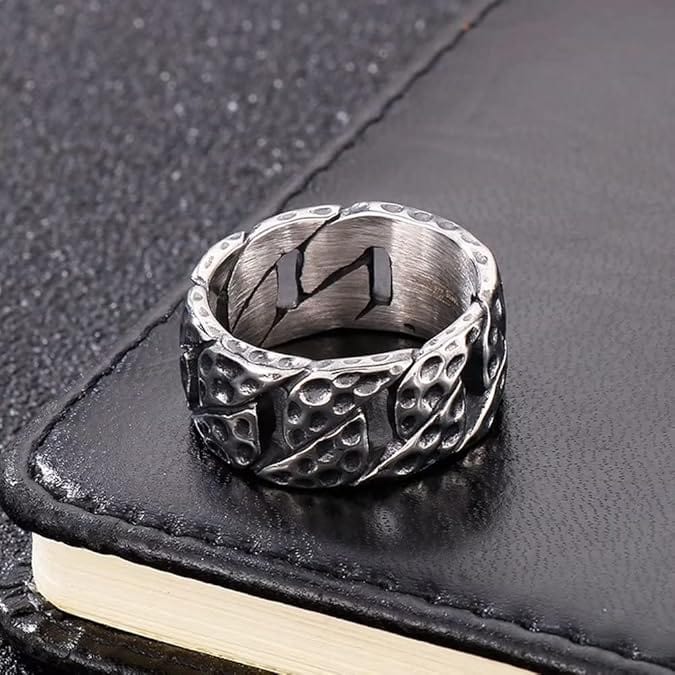 THE MEN THING Rings IRONFIST HAMMERED RING - Titanium Steel Ring - Pure Titanium Steel Ring for Men Size - 21