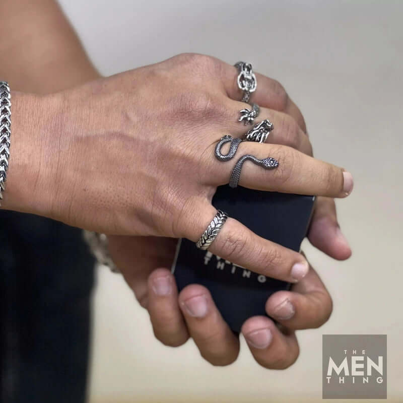 THE MEN THING Rings LARIAT -  Alloy Adjustable Vintage Ring, American trending Stylefor Men & Boys