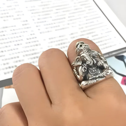 THE MEN THING Rings LORD GANESHA RING - Pure Stainless Steel Men’s Steel-Plated Ring – Statement Luxury Jewelry (Size : 18-24)