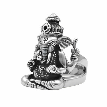 THE MEN THING Rings LORD GANESHA RING - Pure Stainless Steel Men’s Steel-Plated Ring – Statement Luxury Jewelry (Size : 18-24)