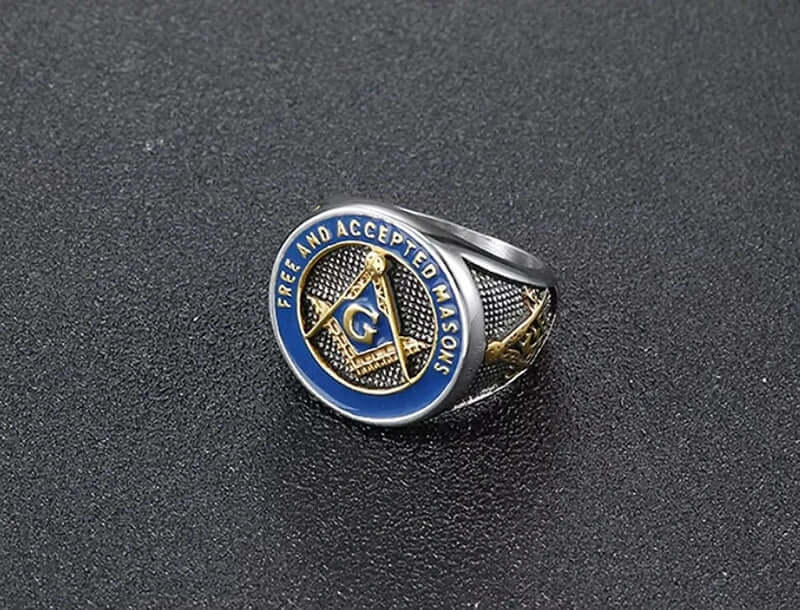 THE MEN THING Rings MASONIC SIGNET - Pure Titanium Rings For Men, Luxury Style, Blue Gold Tone (Size : 17-21- 24)