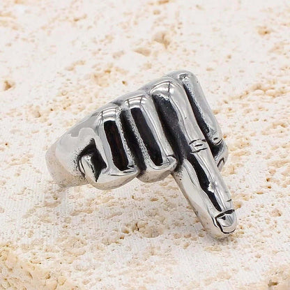 THE MEN THING Rings MIDDLE FINGER - Titanium Steel Ring for Men (Size, 17-21- 24)