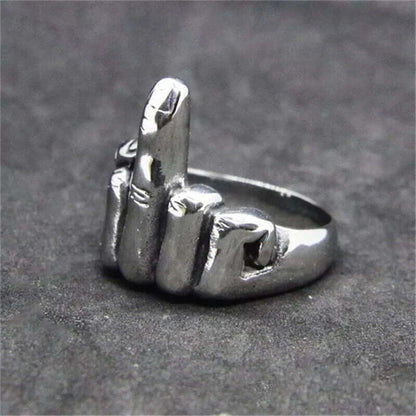 THE MEN THING Rings MIDDLE FINGER - Titanium Steel Ring for Men (Size, 17-21- 24)