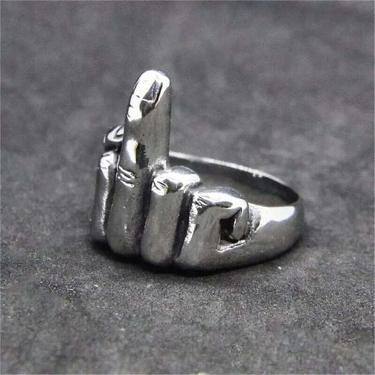THE MEN THING Rings MIDDLE FINGER - Titanium Steel Ring for Men (Size, 17-21- 24)