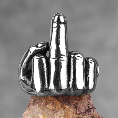 THE MEN THING Rings MIDDLE FINGER - Titanium Steel Ring for Men (Size, 17-21- 24)