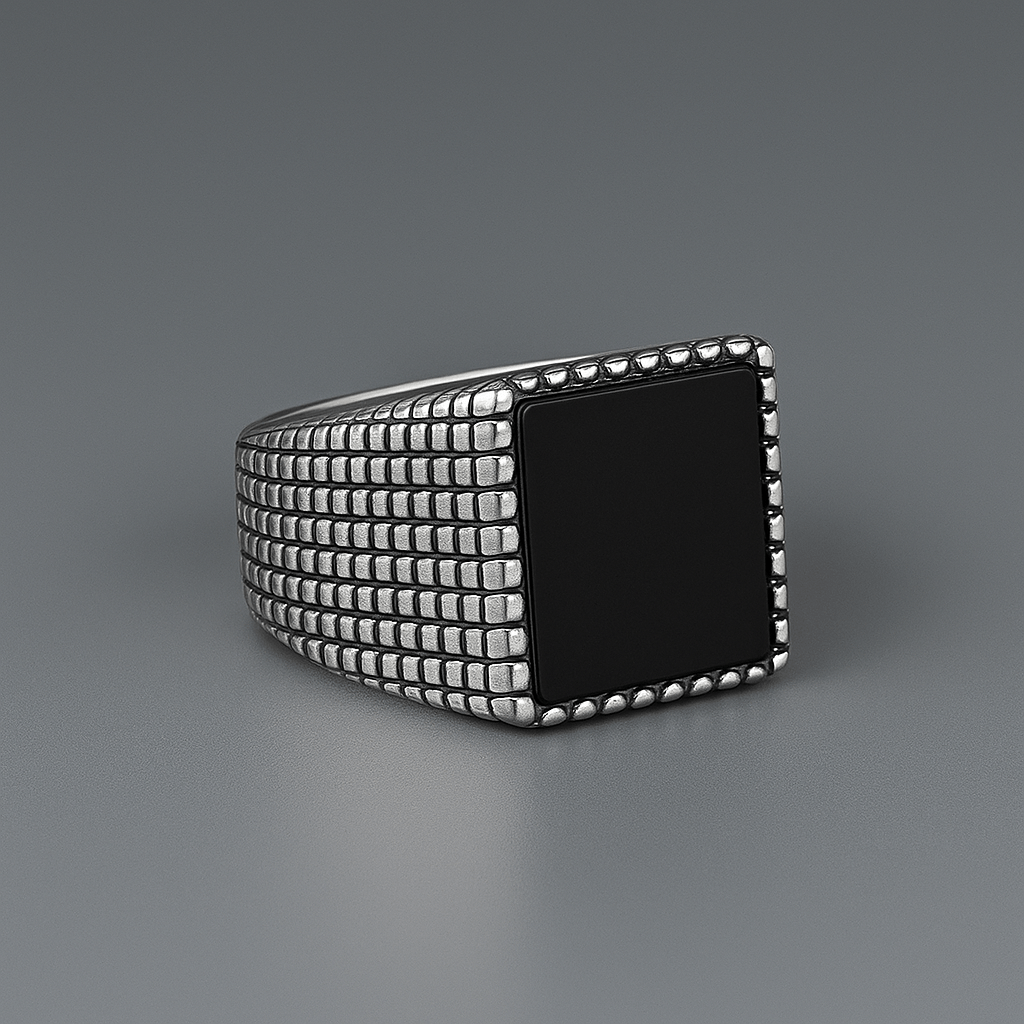 THE MEN THING Rings MIDNIGHT HEX RING - Pure Stainless Steel Men’s Steel-Plated Ring – Statement Luxury Jewelry (Size : 18-21-24)