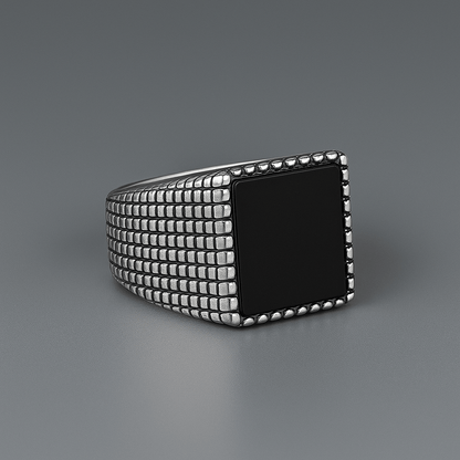 THE MEN THING Rings MIDNIGHT HEX RING - Pure Stainless Steel Men’s Steel-Plated Ring – Statement Luxury Jewelry (Size : 18-21-24)