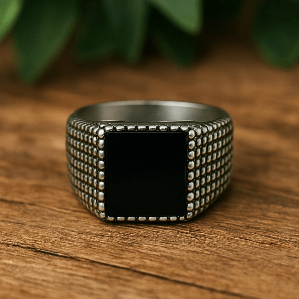 THE MEN THING Rings MIDNIGHT HEX RING - Pure Stainless Steel Men’s Steel-Plated Ring – Statement Luxury Jewelry (Size : 18-21-24)