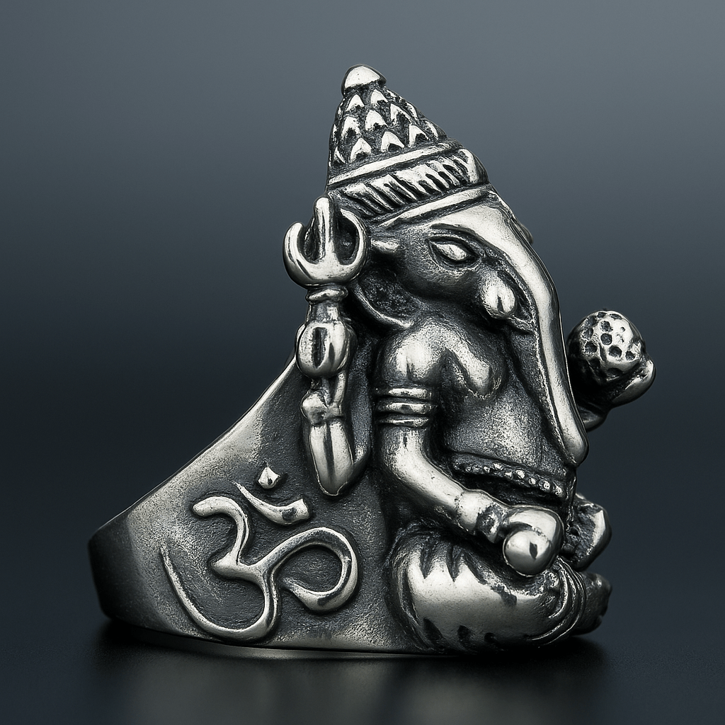 THE MEN THING Rings MYSTIC GANRAJ RING - Pure Stainless Steel Men’s Steel-Plated Ring – Statement Luxury Jewelry (Size : 18-21-24)