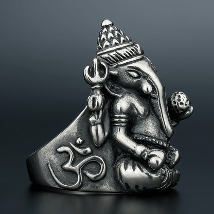 THE MEN THING Rings MYSTIC GANRAJ RING - Pure Stainless Steel Men’s Steel-Plated Ring – Statement Luxury Jewelry (Size : 18-21-24)