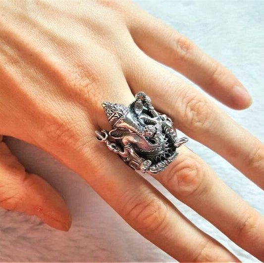 THE MEN THING Rings MYSTIC GANRAJ RING - Pure Stainless Steel Men’s Steel-Plated Ring – Statement Luxury Jewelry (Size : 18-21-24)