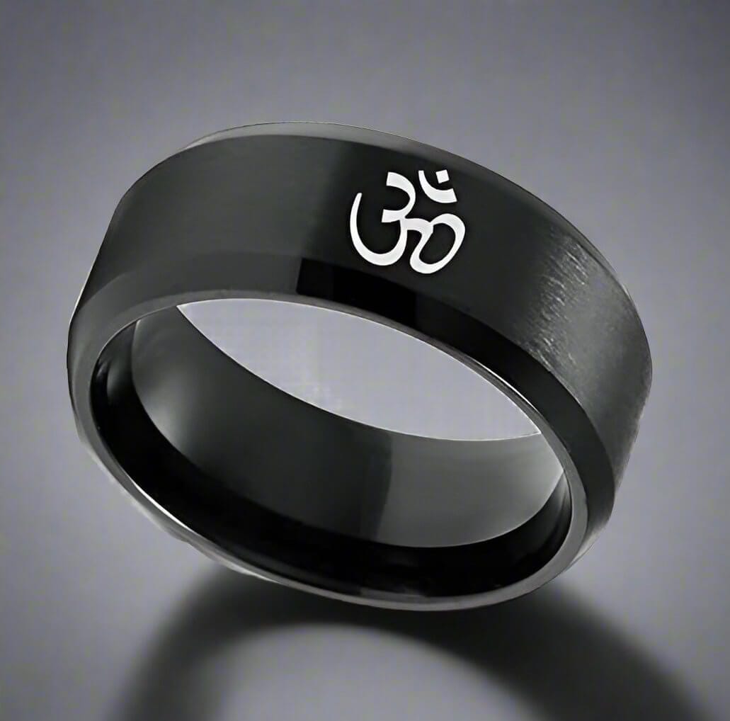 THE MEN THING Rings OM BLACK - Titanium Steel Ring for Men & Boys (Size : 22 )